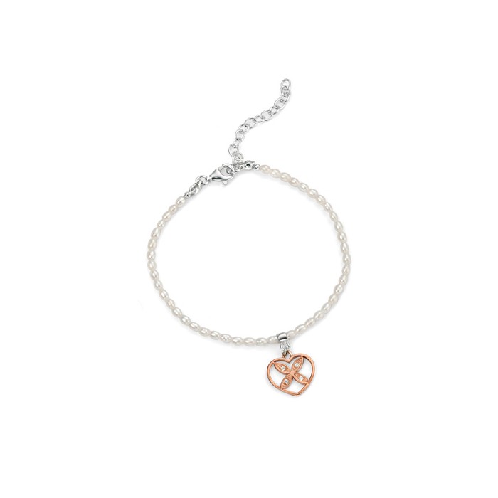 Freshwater Pearl Adjustable Bracelet with Heart Charm