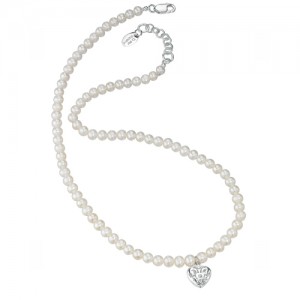 D for Diamond Pearl Necklace With Silver Heart  N2370W
