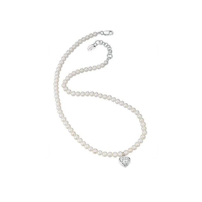 D for Diamond Pearl Necklace With Silver Heart  N2370W
