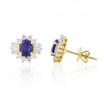 18ct Gold Oval Sapphire & Diamond Earrings - S 2.27  D 1.03ct