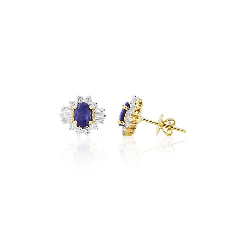 18ct Gold Oval Sapphire & Diamond Earrings - S 2.27 D 1.03ct 18ct Gold Oval Sapphire & Diamond Earrings - S 2.27 D 1.03ct
