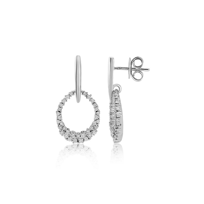 18ct White Gold Diamond Set Oval Drop Earrings - 0.46cts