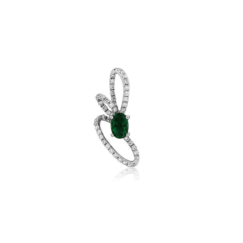 18ct White Gold Emerald & Diamond Knot Pendant - E 0.37 D 0.33