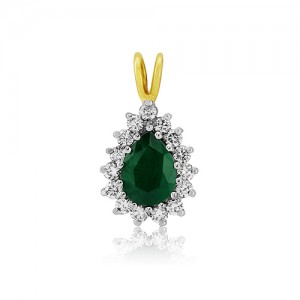18ct Gold Pear Shaped Emerald & Diamond Pendant - E 0.80 D 0.33