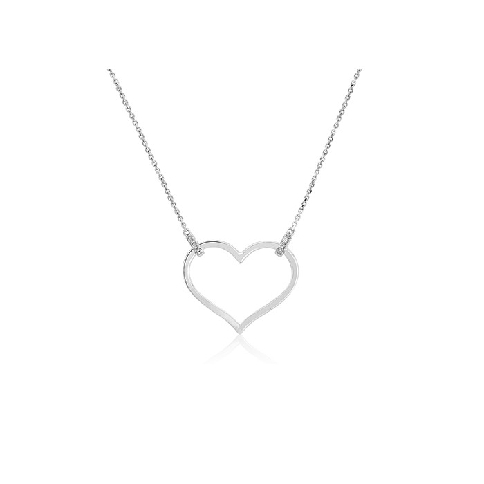9ct White Gold Diamond Set Open Heart Necklace