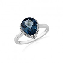 Pear-Shaped London Blue Topaz Ring with Diamond Halo | Macintyres 