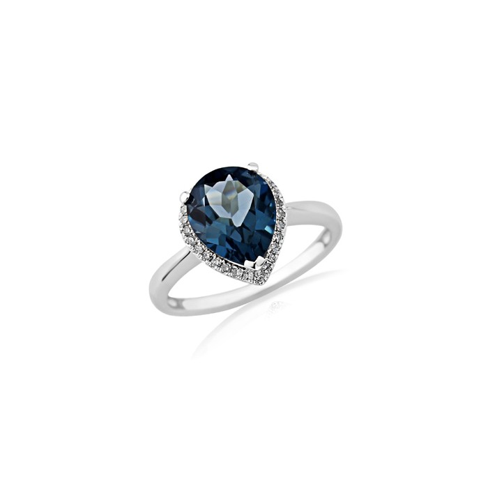 Pear-Shaped London Blue Topaz Ring with Diamond Halo | Macintyres