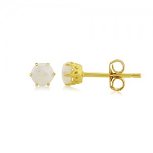 9ct Yellow Gold Round Opal Stud Earrings
