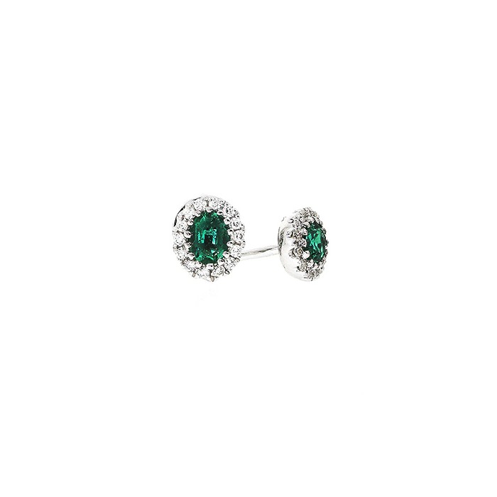 18ct White Gold Emerald & Diamond Stud Earrings - E 0.29 D 0.10