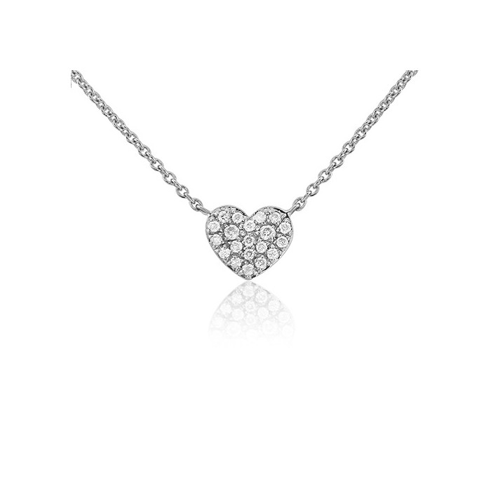 9ct White Gold Diamond Set Heart Necklet - 0.14ct