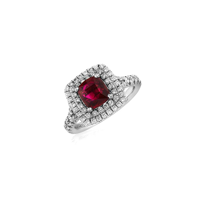 18ct White Gold Ruby & Diamond Cluster Ring -