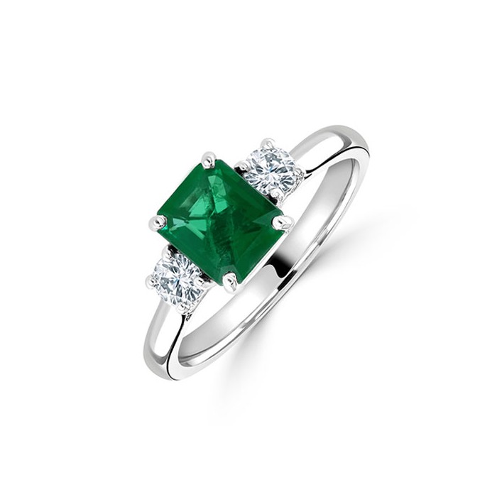 Buy Three Stone 1.00 Square Cut Emerald & Diamond Engagement Ring in  Platinum Online in India - Etsy