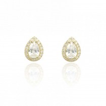 9ct Yellow Gold Pear Shaped CZ Halo Stud Earrings