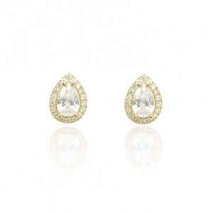 9ct Yellow Gold Pear Shaped CZ Halo Stud Earrings