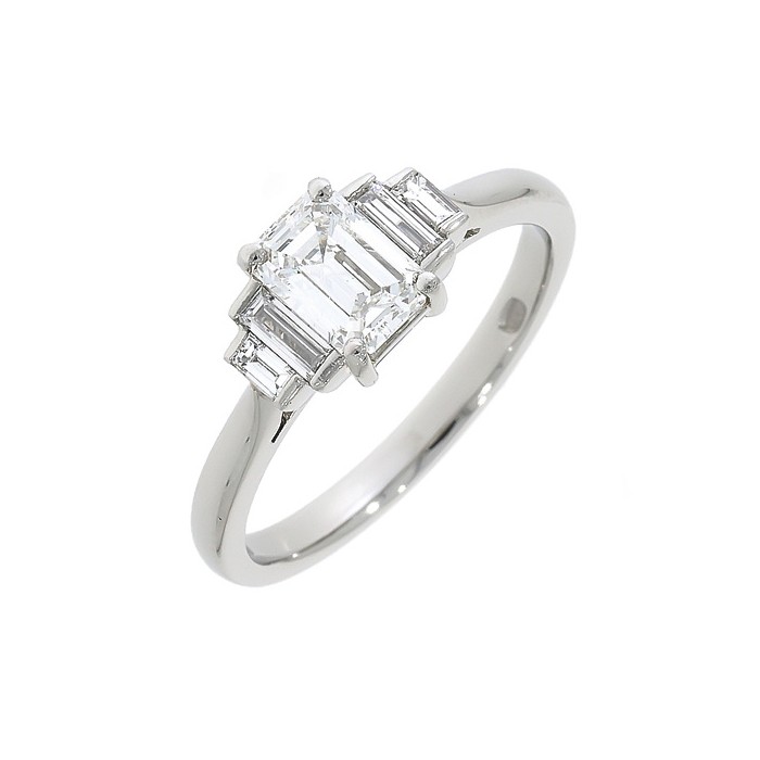 Expliciet dun Medicinaal Platinum Art Deco Inspired 5st Emerald Cut Diamond Ring