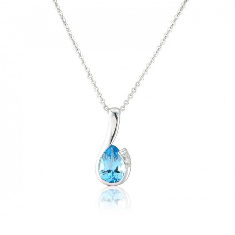 White Gold Blue Topaz & Diamond Necklace - Macintyres of Edinburgh White Gold Blue Topaz & Diamond Necklace - Macintyres of Edinburgh