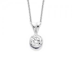 18ct White Gold Rubover Set Diamond Solitaire Pendant - 0.30cts