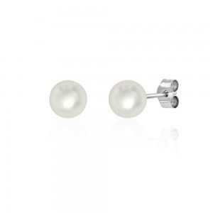 18ct White Gold Cultured Pearl Stud Earrings - 6.5 - 7.0mm