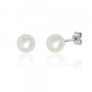 18ct White Gold Cultured Pearl Stud Earrings - 7.5 - 8.0mm