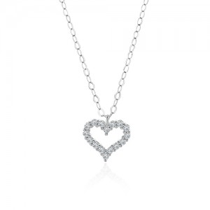 18ct White Gold Diamond Heart Pendant & Chain - 0.11ct