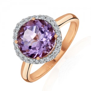 9ct Rose Gold Amethyst & Diamond Dress Ring - D 0.15