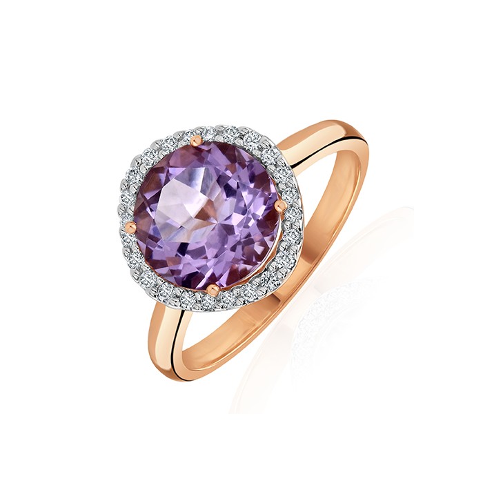 A 22 K rose gold ring with an oval cut amethyst. Ring si… | Drouot.com