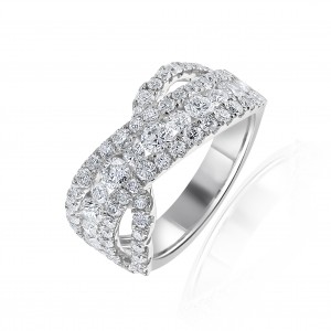 18ct White Gold Four Row Diamond Cluster Dress Ring - 1.90ct