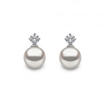 18ct White Gold Pearl & Diamond Drop Earrings - 8mm D 0.20ct