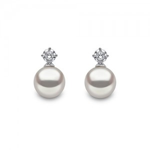 18ct White Gold Pearl & Diamond Drop Earrings - 8mm D 0.20ct