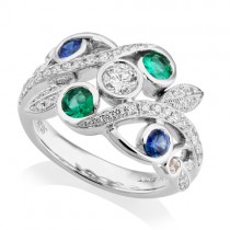 Unique Sparkling Cluster Emerald & Sapphire Ring | Macintyres of Edinburgh