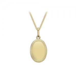 9ct Gold Oval Disc Pendant & Chain 16-18-inch