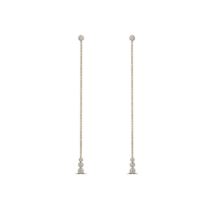 18ct Gold 4st Diamond Set Long Drop Earrings - 0.18ct