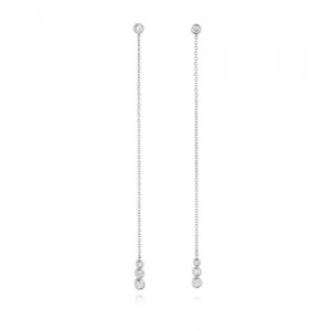 18ct White Gold 4st Diamond Set Long Drop Earrings - 0.18cts