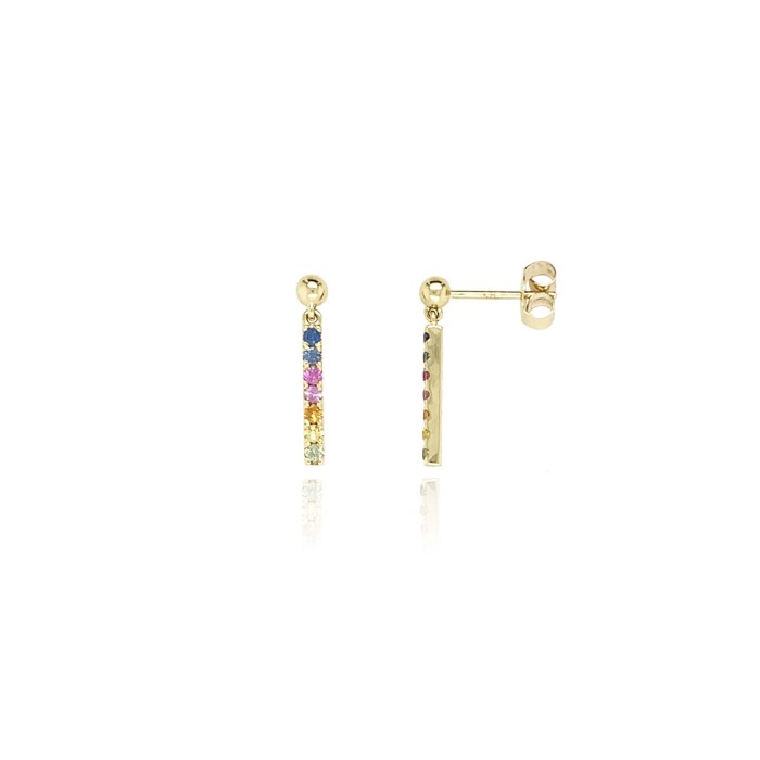 9ct Gold Rainbow Sapphire Drop Earrings