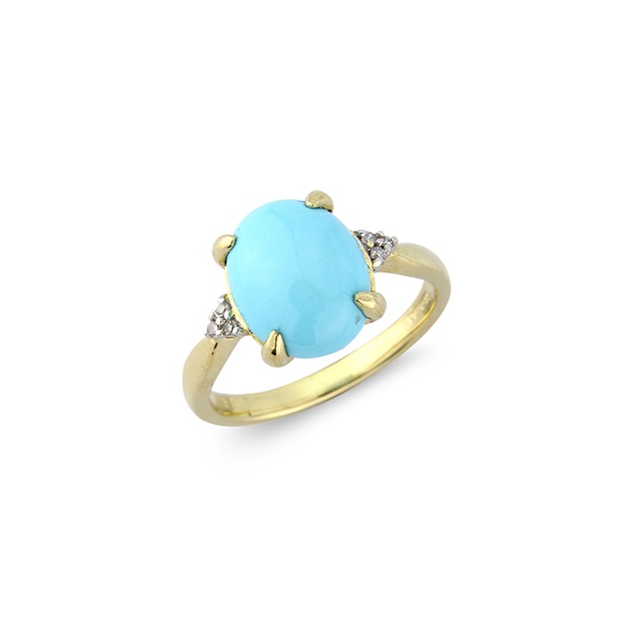 9ct Gold Turquoise & Diamond Ring