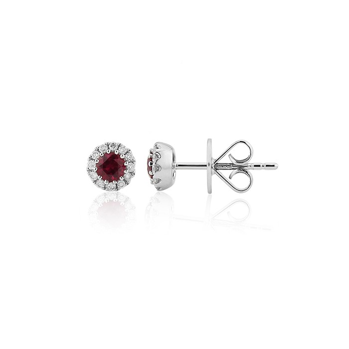 18ct White Gold Ruby & Diamond Earrings - R 0.31 D 0.11