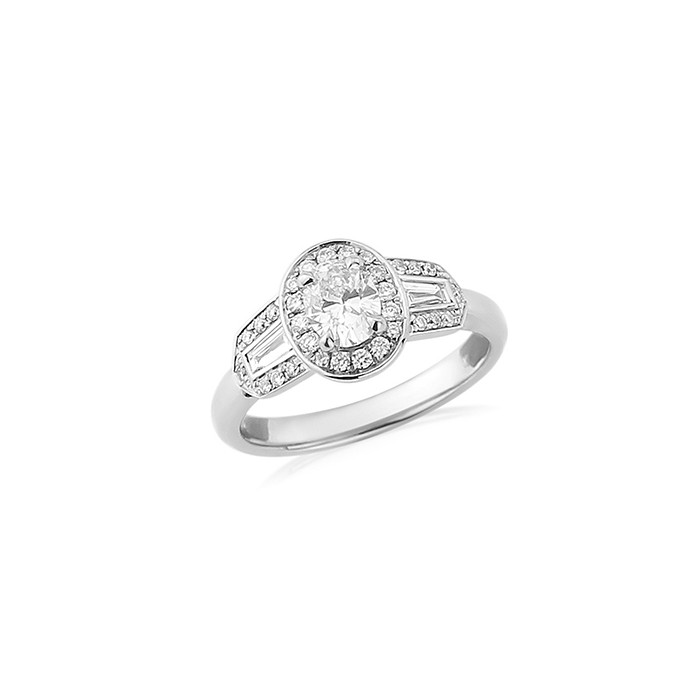 Platinum Art Deco Oval Diamond Cluster Ring - 0.30ct + 0.28 G/SI