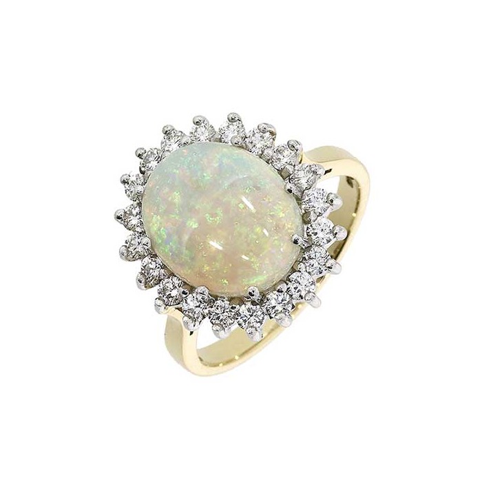 18ct Gold Opal & Diamond Cluster Ring - O 3.16ct  D 0.58ct