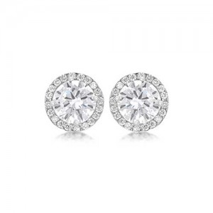 9ct White Gold Round CZ Halo Stud Earrings