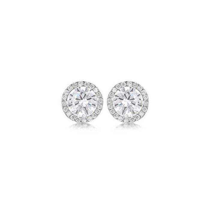 9ct White Gold Round CZ Halo Stud Earrings