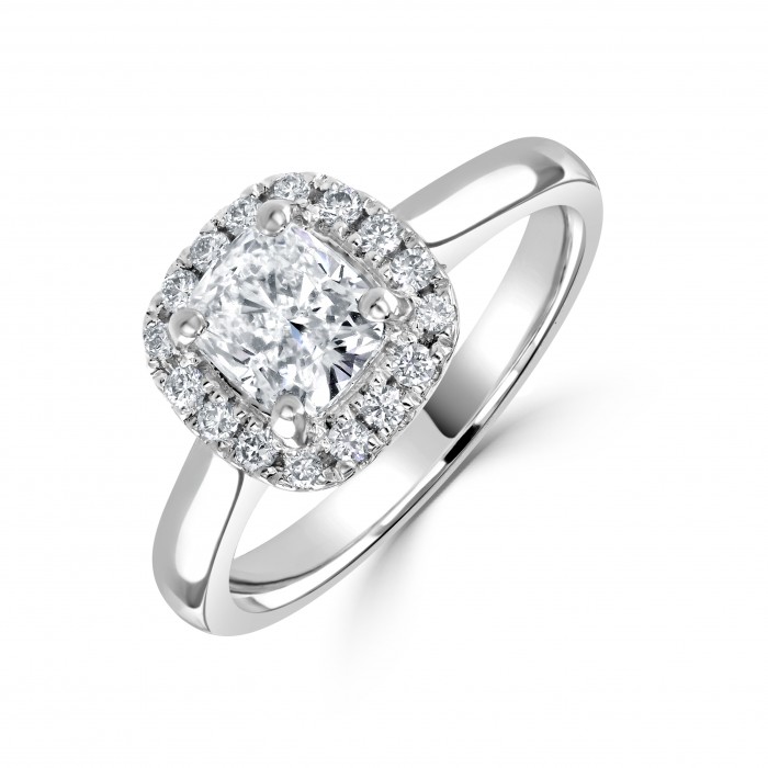 Cushion cut halo hotsell platinum engagement rings