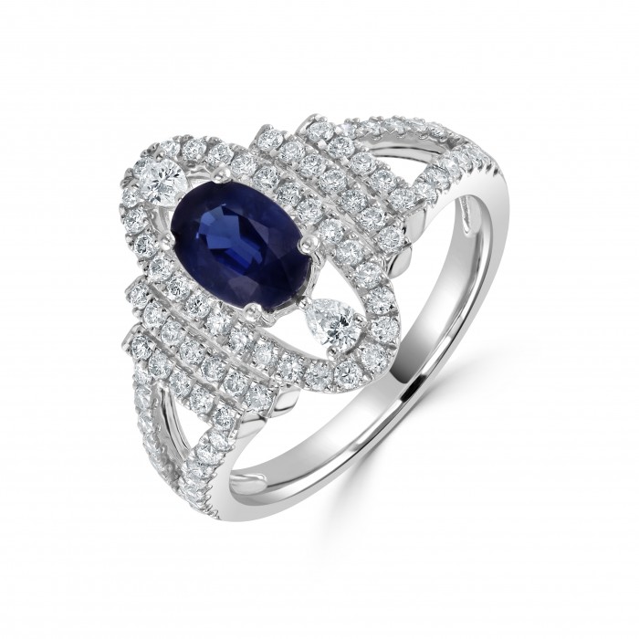 18ct White Gold Sapphire & Diamond Dress Ring - S 1.17 D 0.65