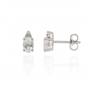 9ct White Gold Rock Crystal & Diamond Earrings D 0.02ct