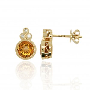 9ct Gold Citrine & Diamond Earrings - D 0.07