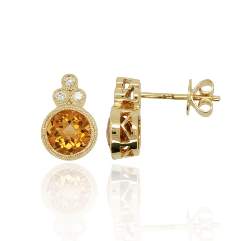9ct Gold Citrine & Diamond Earrings - D 0.07 9ct Gold Citrine & Diamond Earrings - D 0.07