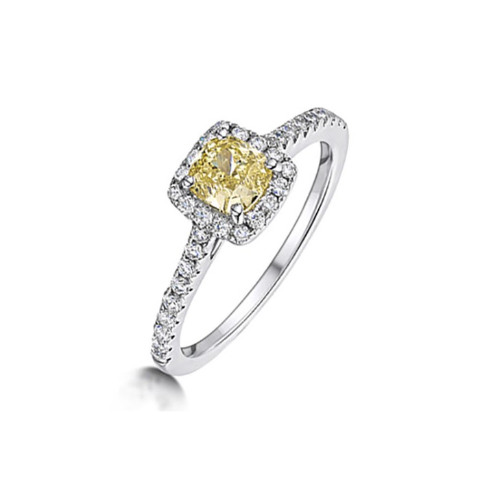Platinum Fancy Yellow Diamond Halo Cluster Ring 0.70 + 0.31 NFY