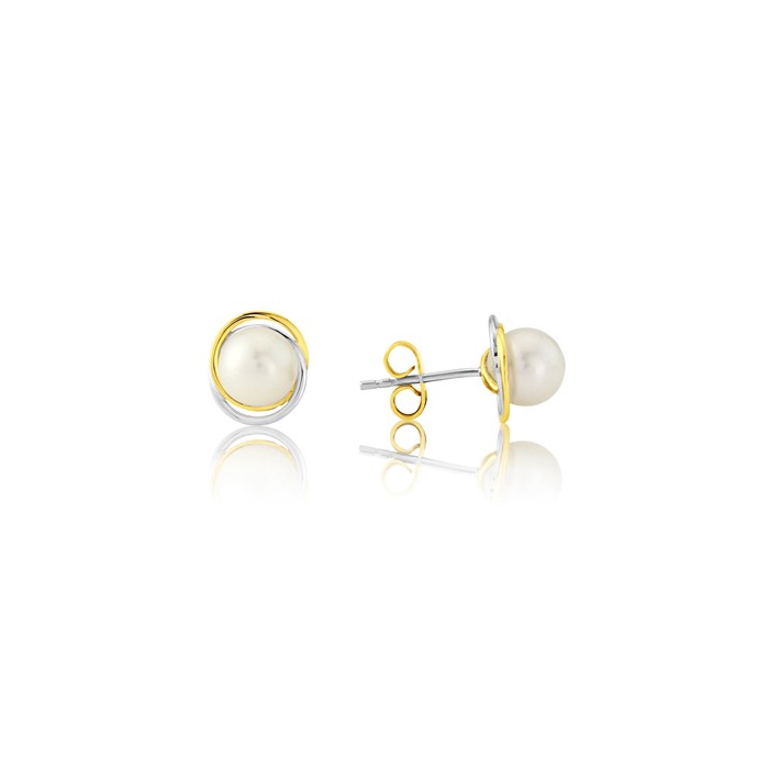9ct Yellow & White Gold Pearl Knot Earrings