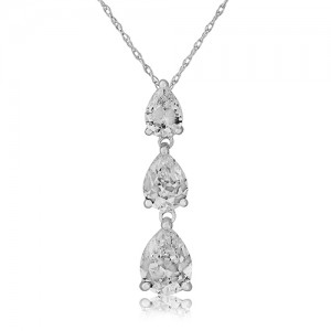 9ct White Gold 3st Graduated Pear Shaped CZ Necklace
