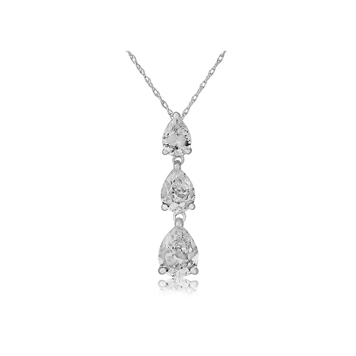 9ct White Gold 3st Graduated Pear Shaped CZ Necklace
