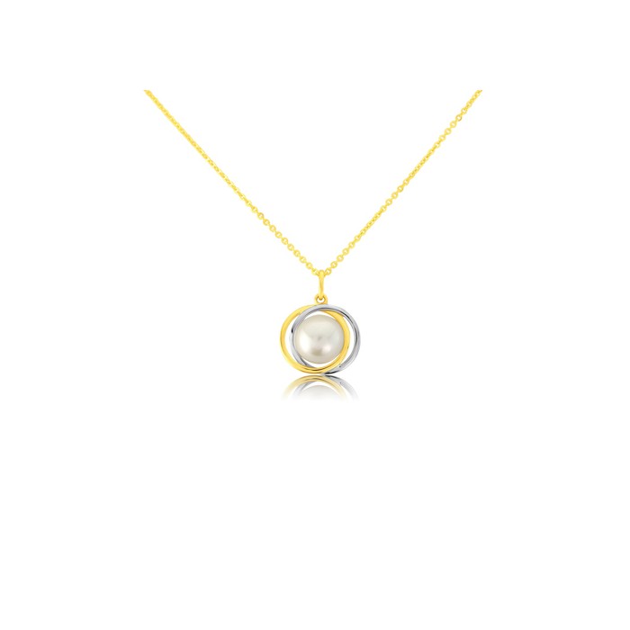 9ct Yellow & White Gold Cultured Pearl Pendant & Chain